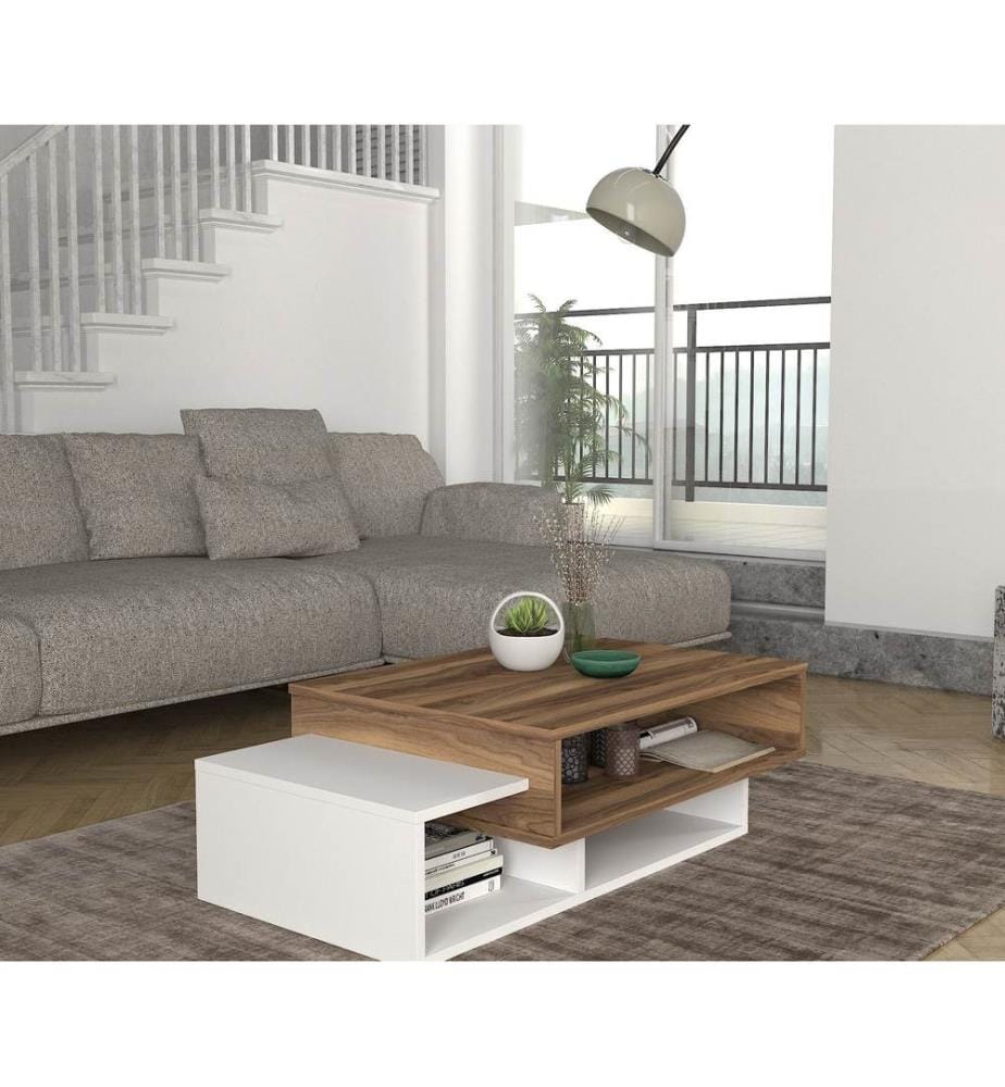 Blanc, Couleur Noix, Tables Basses, 32X105X60 cm, Plaque De Particules Enrobée De Mélamine