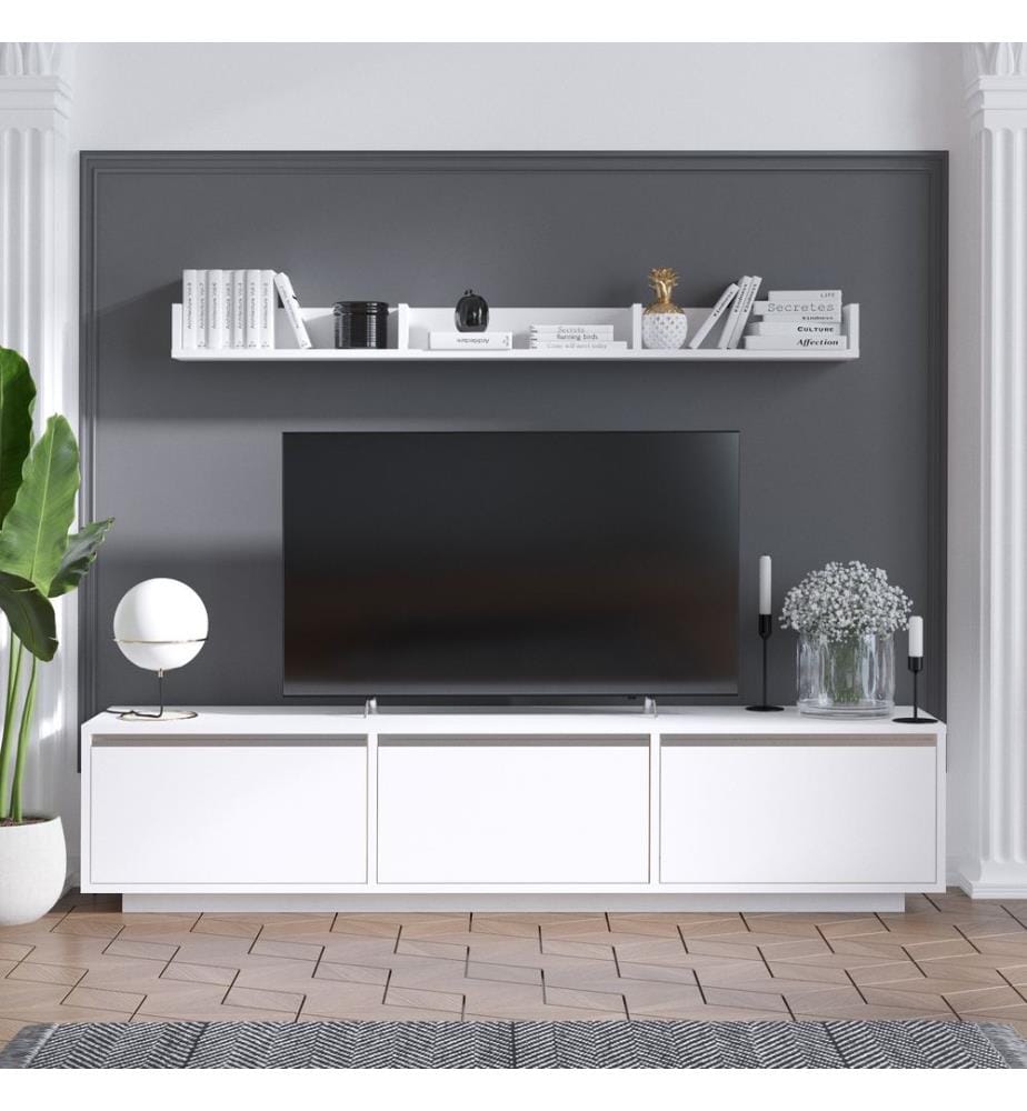 Blanc, Armoires Tv, 35X180X30 cm, Plaque De Particules Enrobée De Mélamine