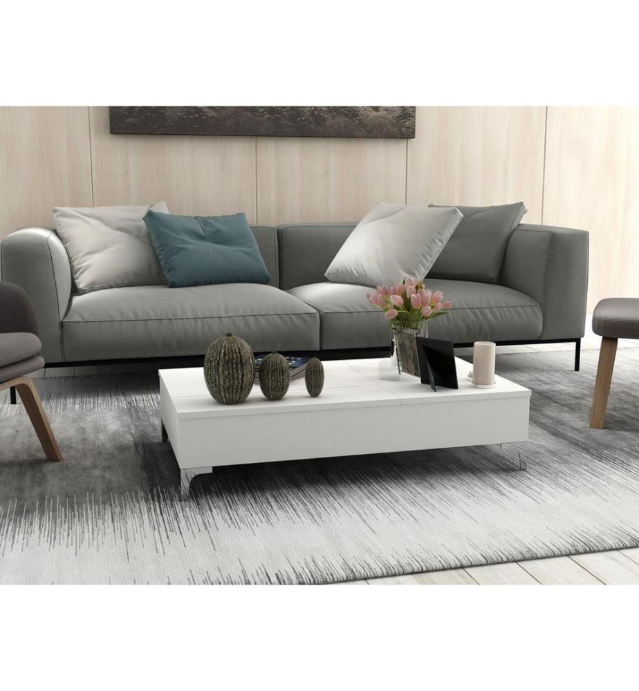 Blanc, Tables Basses, 28X121X69.2 cm, Plaque De Particules Enrobée De Mélamine