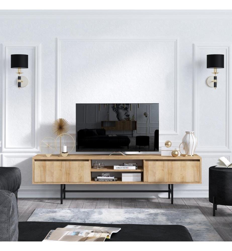 Eichenfarbig,Schwarz, Tv Schränke, 40X180X50 cm, Melaminbeschichtete Partikelplatte