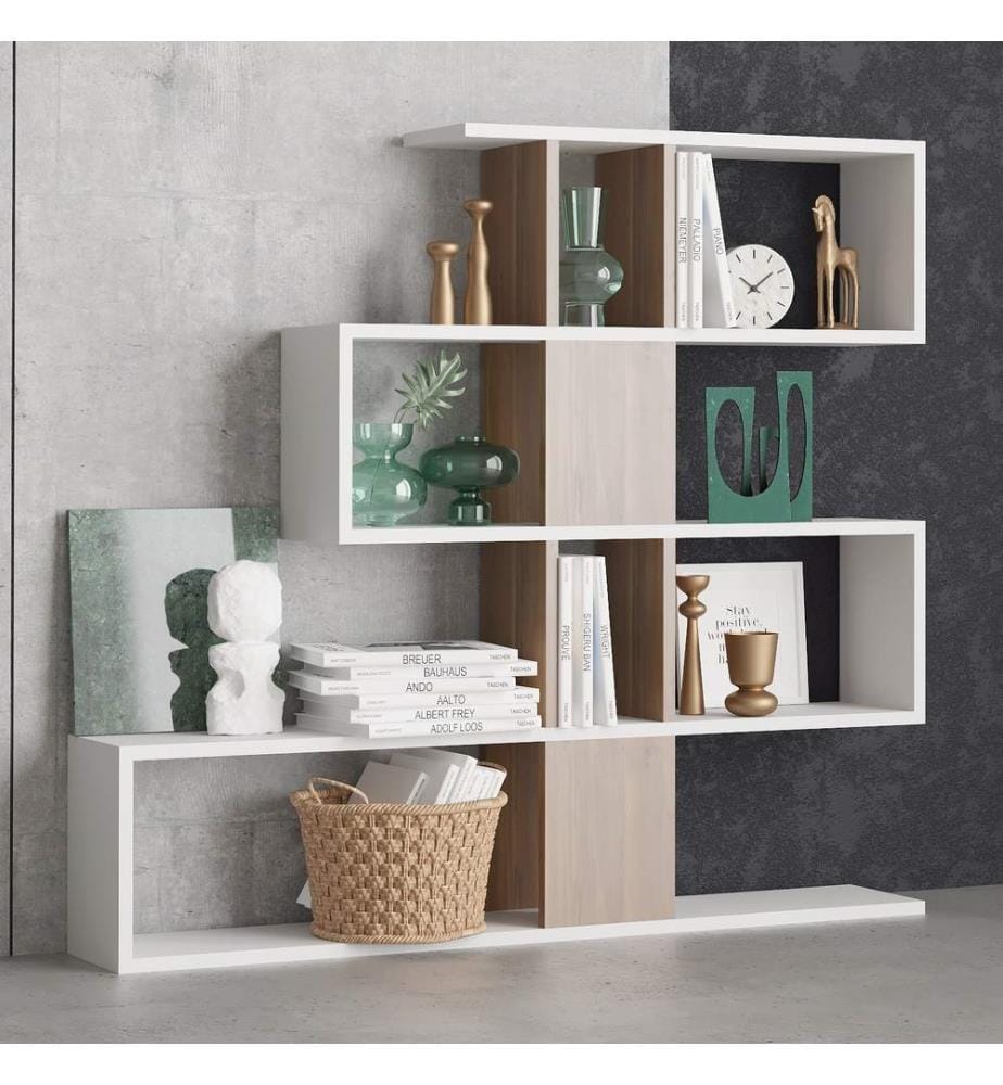 Weiss,Nussbaumfarbe, Bücherregale, 109X120X20 cm, Melaminbeschichtete Partikelplatte