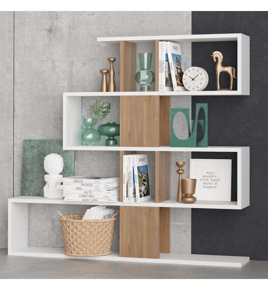 Weiss,Nussbaumfarbe, Bücherregale, 109X120X20 cm, Melaminbeschichtete Partikelplatte