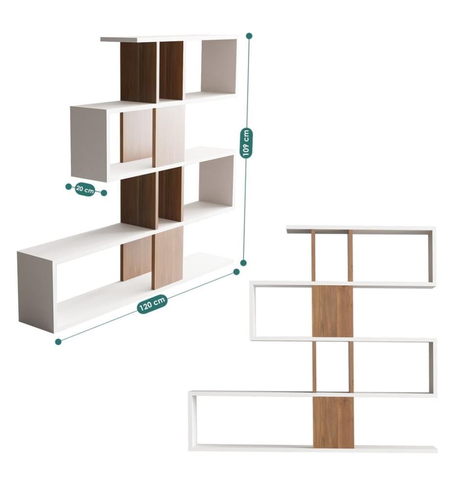 Weiss,Nussbaumfarbe, Bücherregale, 109X120X20 cm, Melaminbeschichtete Partikelplatte