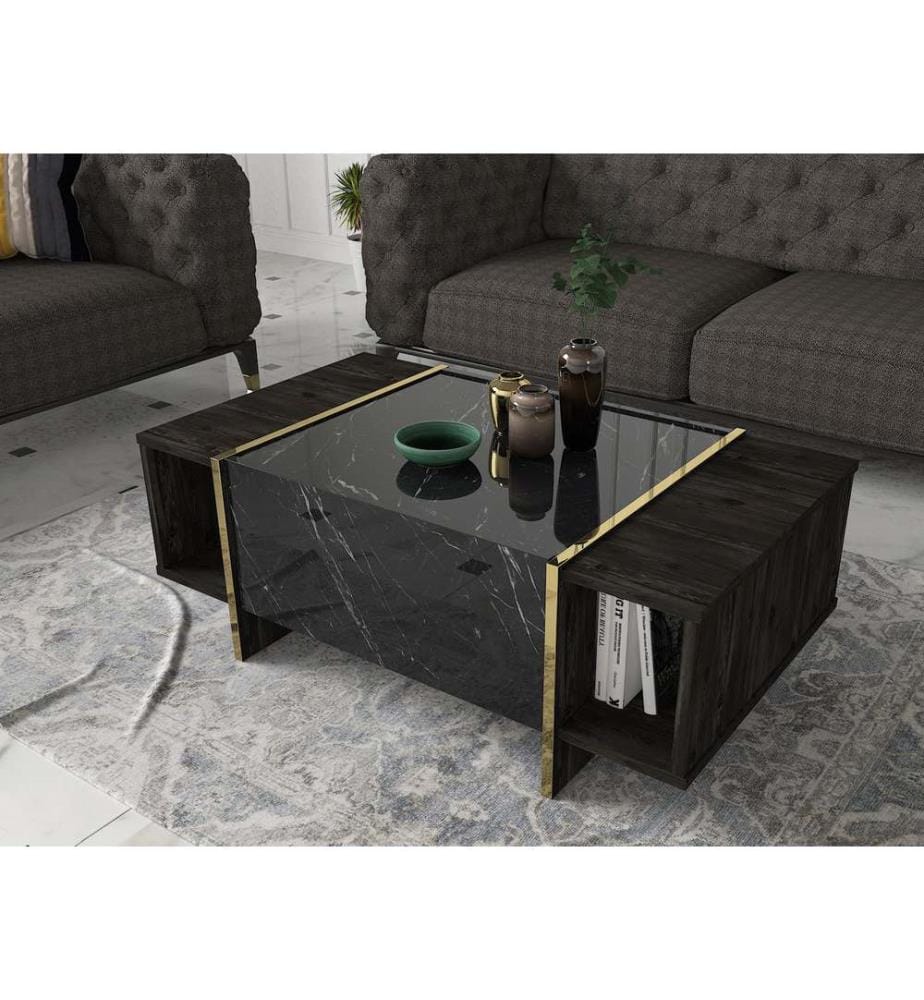 Schwarz,Gold, Couchtische, 37,3X103,8X60 cm, Melaminbeschichtete Partikelplatte