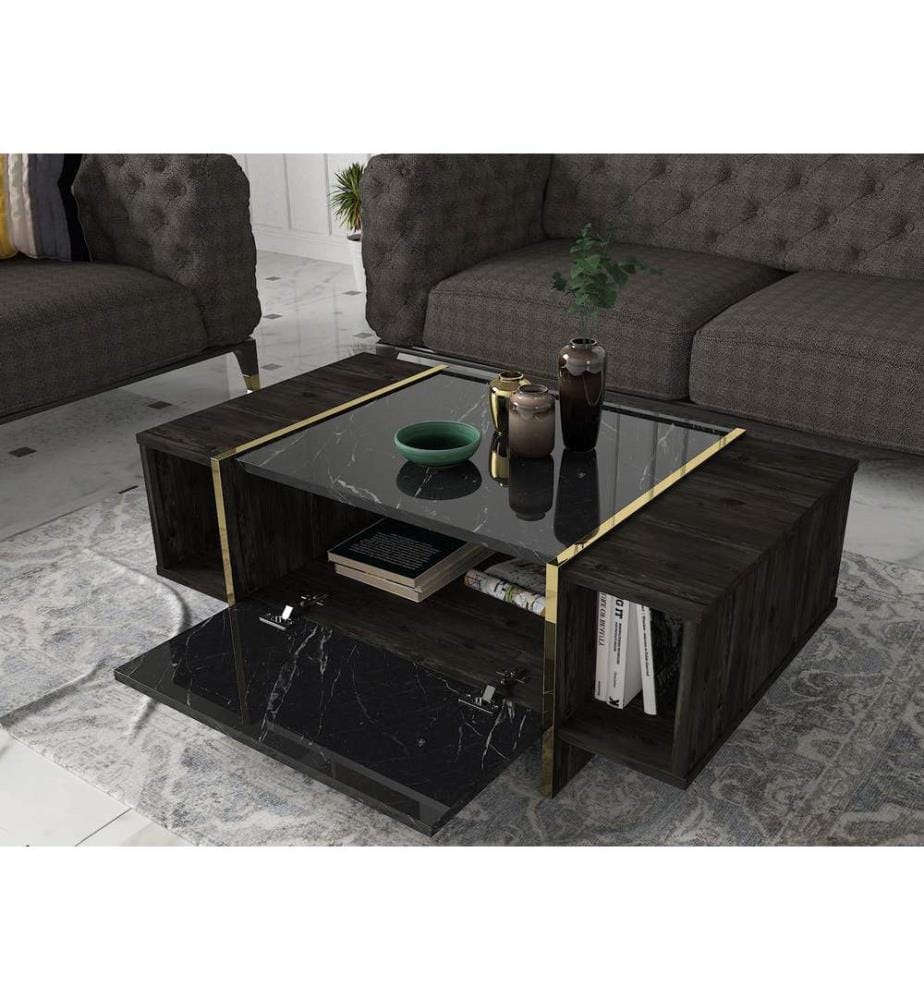 Schwarz,Gold, Couchtische, 37,3X103,8X60 cm, Melaminbeschichtete Partikelplatte