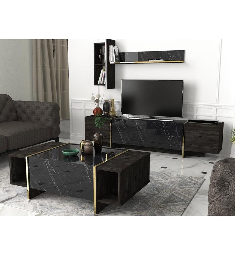 Schwarz,Gold, Couchtische, 37,3X103,8X60 cm, Melaminbeschichtete Partikelplatte