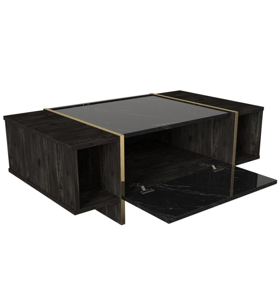 Schwarz,Gold, Couchtische, 37,3X103,8X60 cm, Melaminbeschichtete Partikelplatte