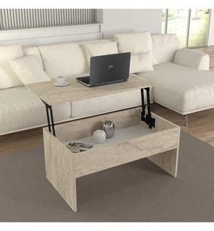 Table basse, travertin, PANNEAU DE PARTICULES 100 % REVÊTU DE MÉLAMINE