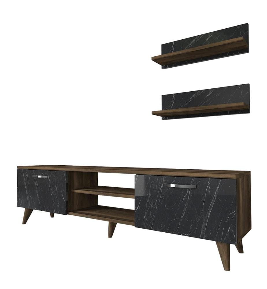TV Unit, WalnutMarble, Melamine Coated Particle Board