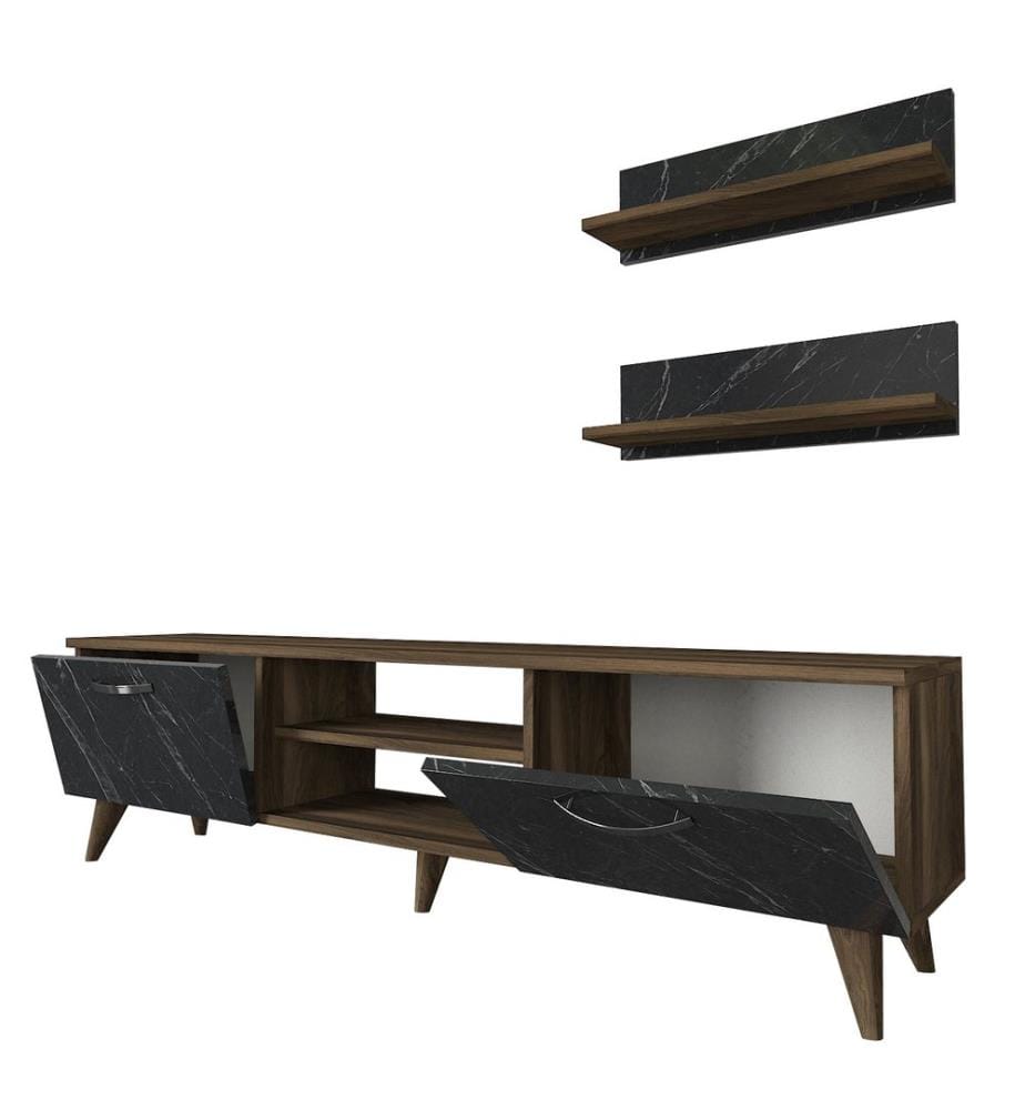 TV Unit, WalnutMarble, Melamine Coated Particle Board