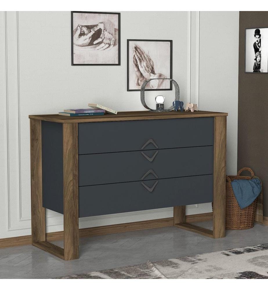 Colore In Noce, Antracite, Cassette Di Cassetti, 76X110X44,8 cm, Piastra Di Particelle Con Rivestimento Di Melamina