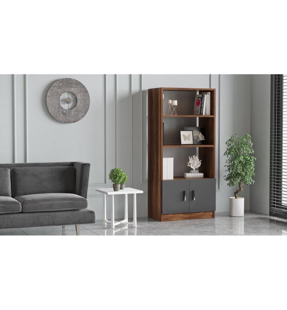 Bookshelf, WalnutAnthracite, Melamine Coated Particle Board