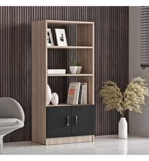 Color Quercia, Nero, Libreria, 140X63.6X37,6 cm, Piastra Di Particelle Rivestita Di Melamina