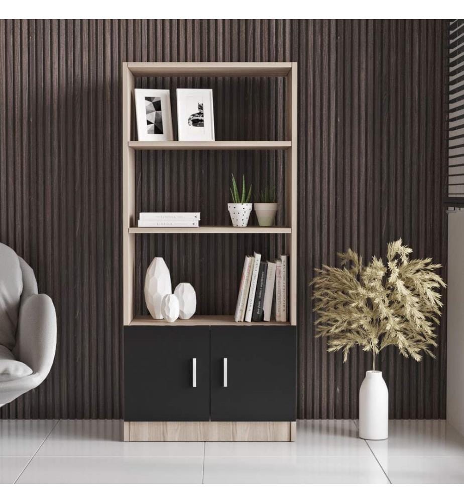 Eichenfarbig,Schwarz, Bücherregale, 140X63,6X37,6 cm, Melaminbeschichtete Partikelplatte