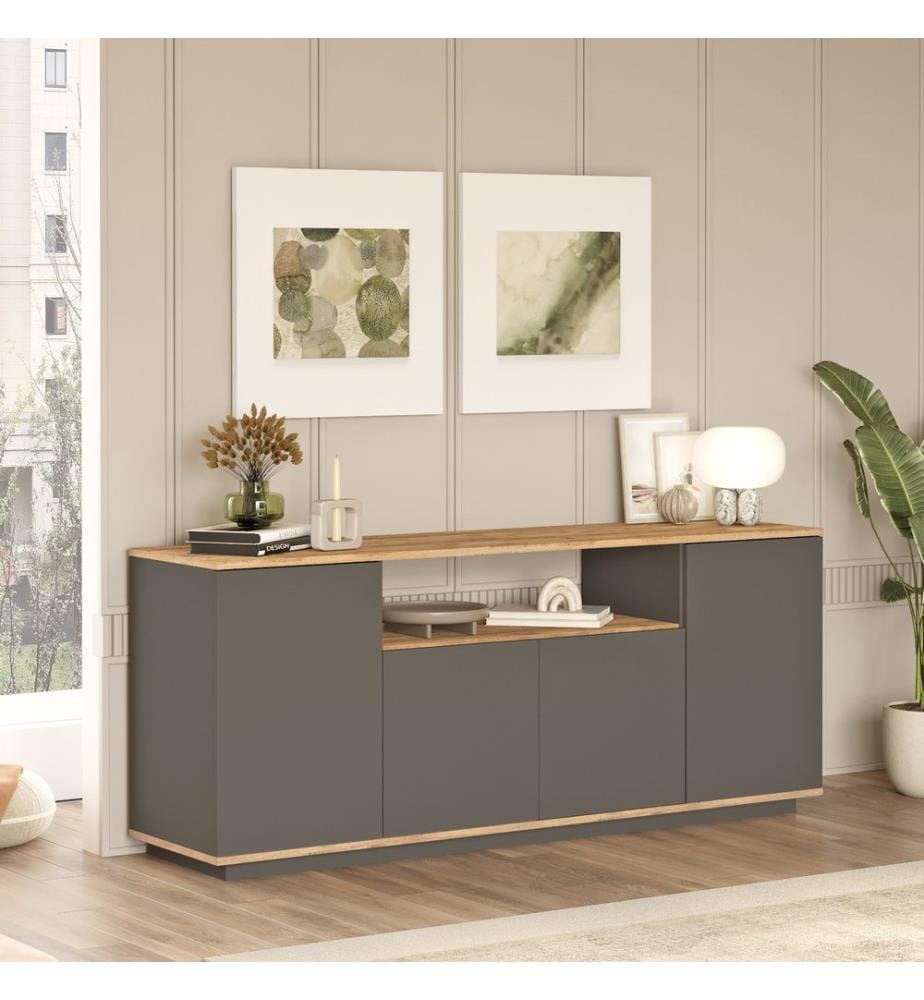 Console, pin atlantique, anthracite, panneau de particules 100 % mélaminé