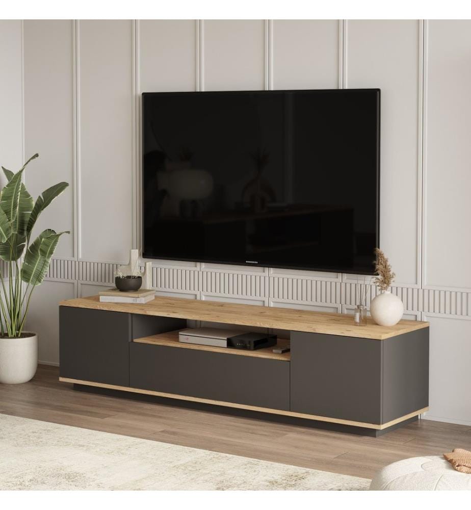 TV Stand, Atlantic PineAnthracite, Melamine Coated Particle Board