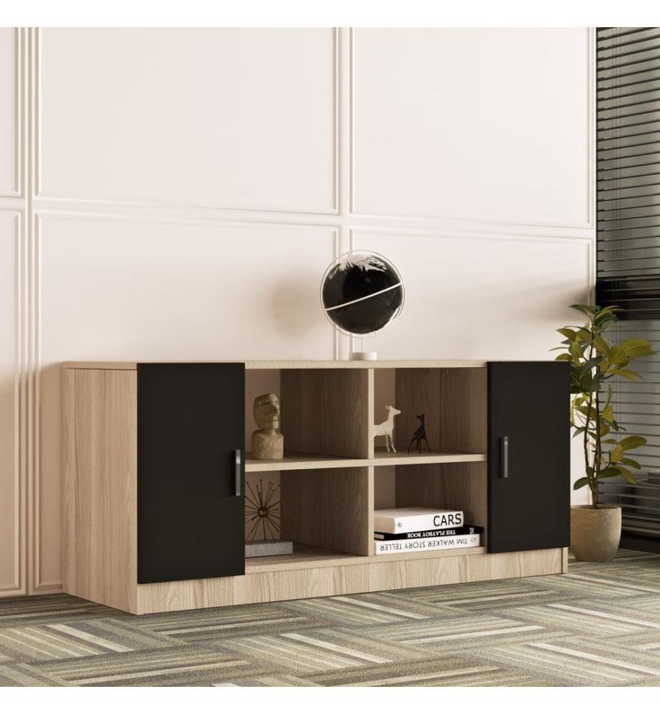Eichenfarbig,Schwarz, Wohnzimmer, 73,8X140X60 cm, Melaminbeschichtete Partikelplatte