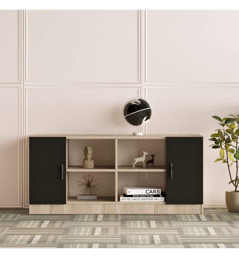 Eichenfarbig,Schwarz, Wohnzimmer, 73,8X140X60 cm, Melaminbeschichtete Partikelplatte
