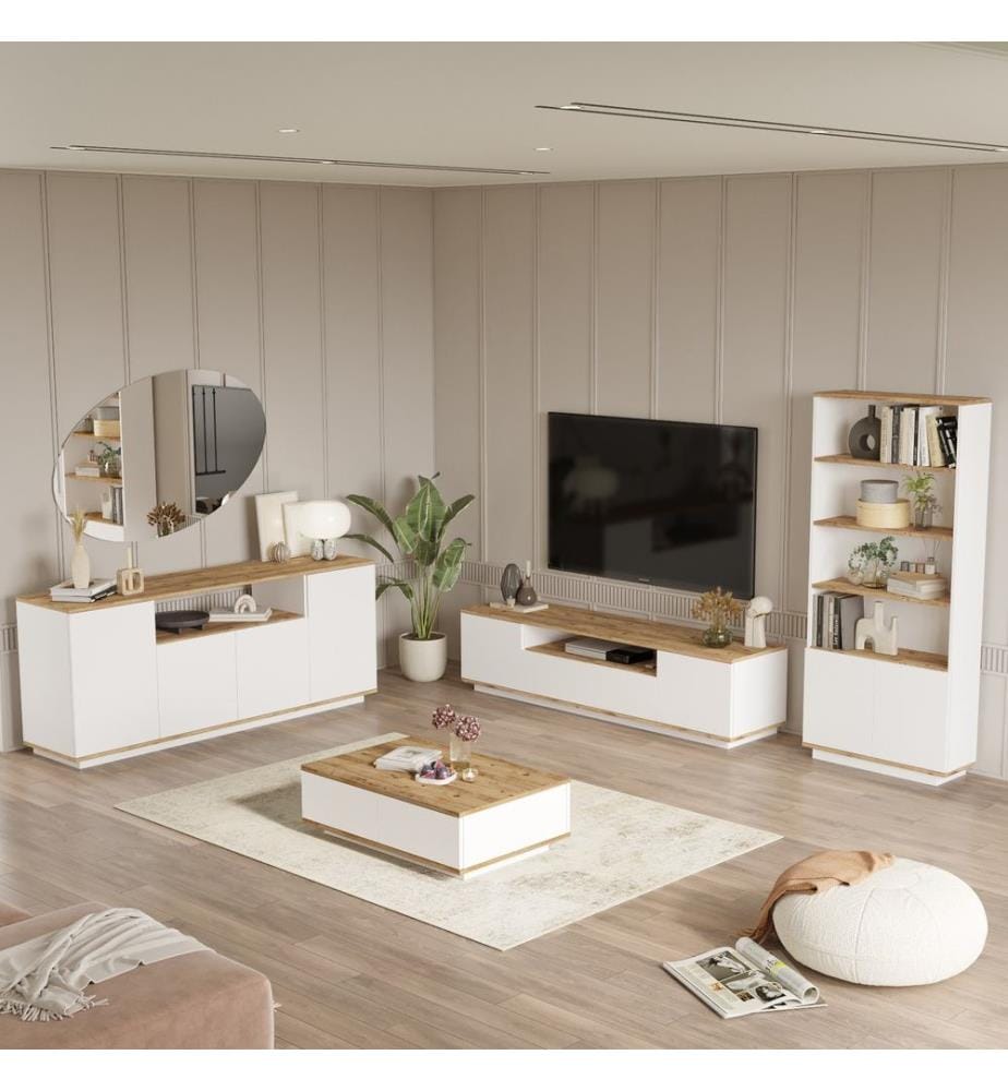 Wohnzimmermöbel-Set, Atlantic Pine, Weiss, Melaminbeschichtete Spanplatte