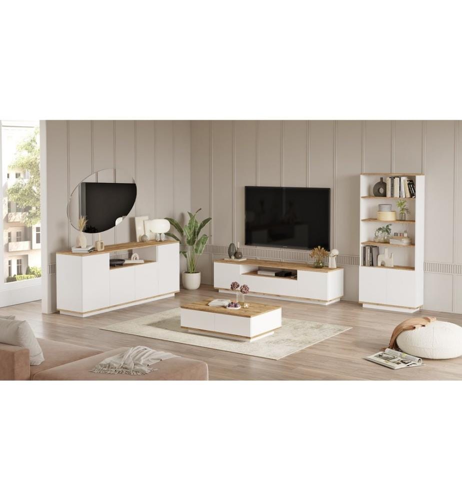 Wohnzimmermöbel-Set, Atlantic Pine, Weiss, Melaminbeschichtete Spanplatte