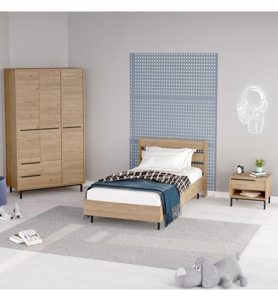 Jugendzimmer-Set, Eiche, 100 % MELAMINBESCHICHTETE SPANPLATTE, Metallbeine
