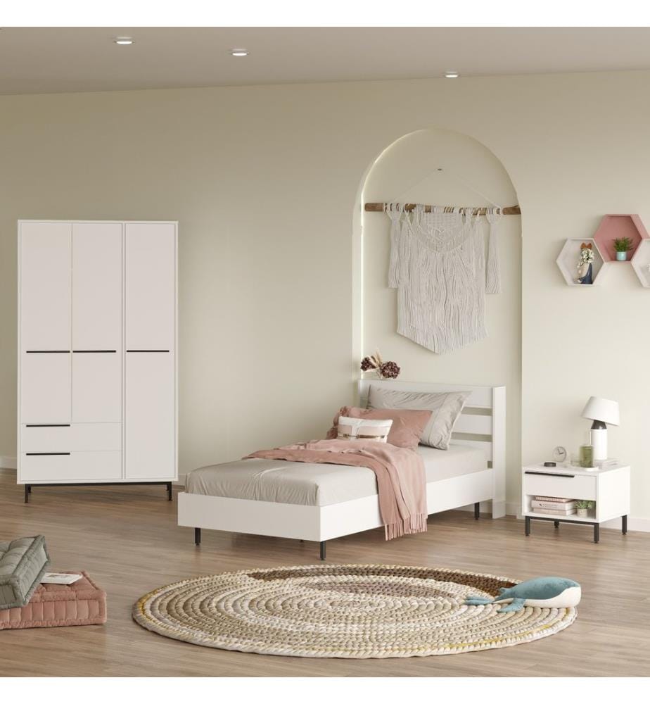 Jugendzimmer-Set, Weiss, 100 % MELAMINBESCHICHTETE SPANPLATTE, Metallbeine