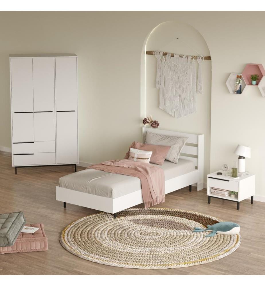 Jugendzimmer-Set, Weiss, 100 % MELAMINBESCHICHTETE SPANPLATTE, Metallbeine