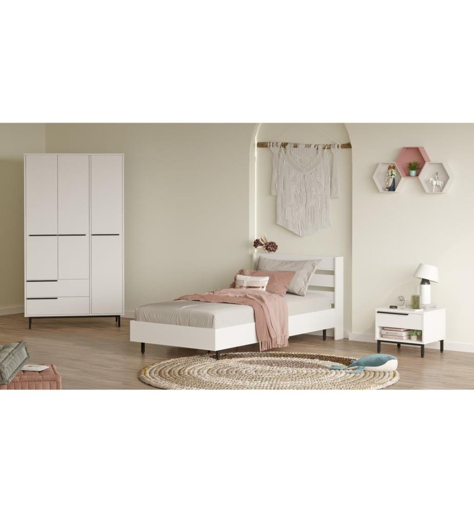 Jugendzimmer-Set, Weiss, 100 % MELAMINBESCHICHTETE SPANPLATTE, Metallbeine