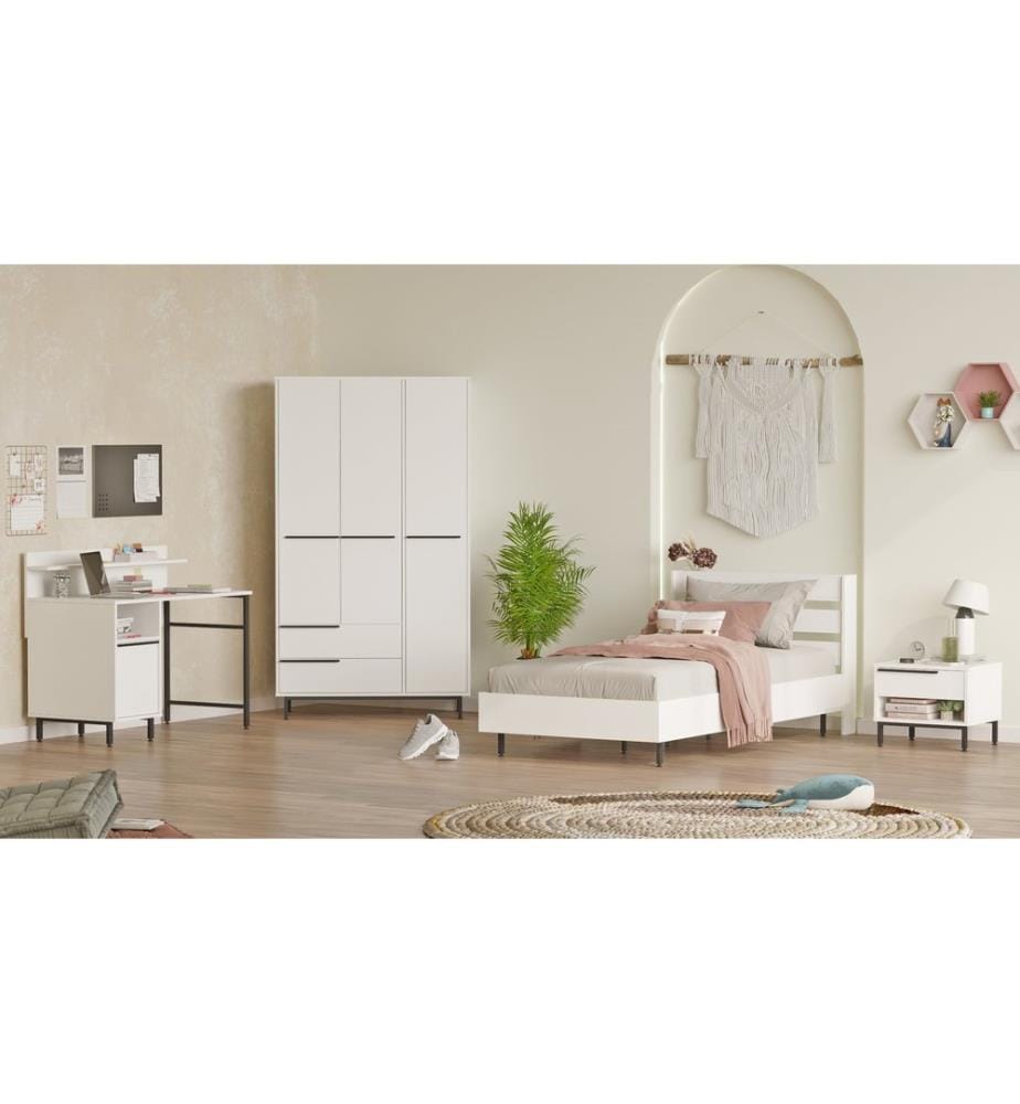 Ensemble pour chambre d'enfant, blanc, panneau de particules 100 % mélaminé, pieds métalliques