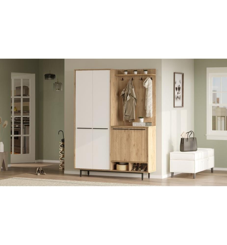 Meuble d'entrée, chêne, blanc, panneau de particules 100 % mélaminé
