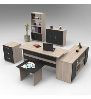 Set di mobili per ufficio, Rovere, Nero, Pannelli di particelle rivestiti in melamina
