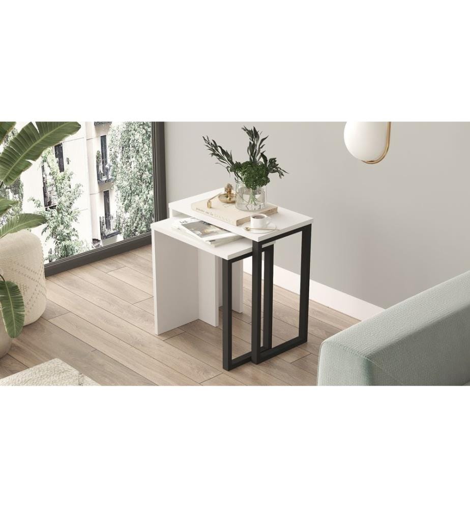 Nesting Table , 2 Pieces, White, Melamine Coated Particle Board
