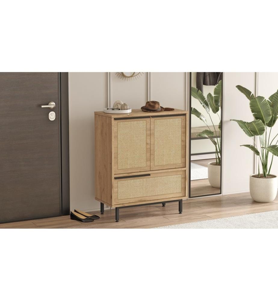 Schuhschrank, Nussbaum, Eiche, Melaminharzbeschichtete Spanplatte