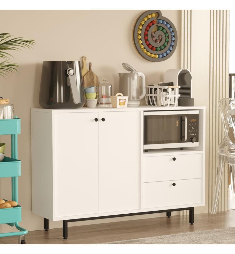 Armoire multifonction, blanc, panneau de particules 100 % mélaminé, pieds en métal