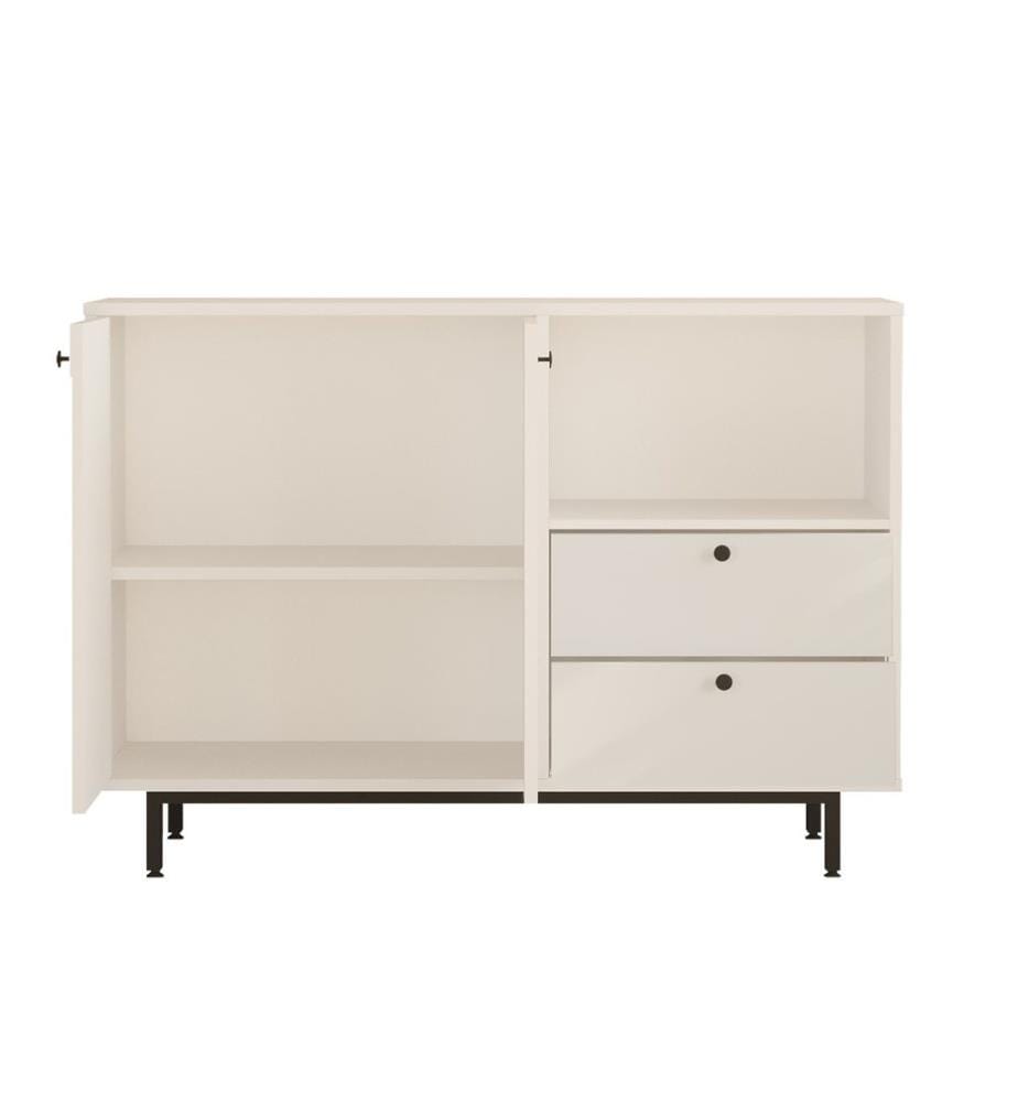 Armoire multifonction, blanc, panneau de particules 100 % mélaminé, pieds en métal