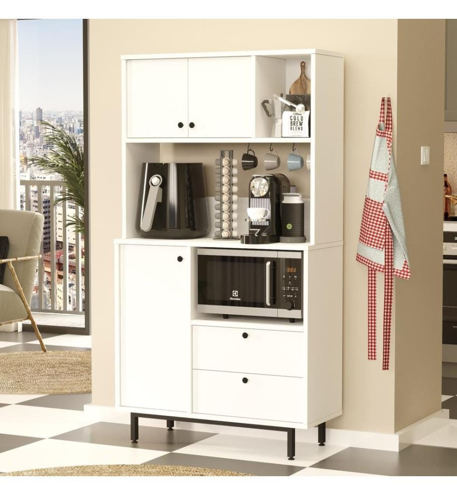 Armoire multifonction, blanc, panneau de particules 100 % mélaminé, pieds en métal
