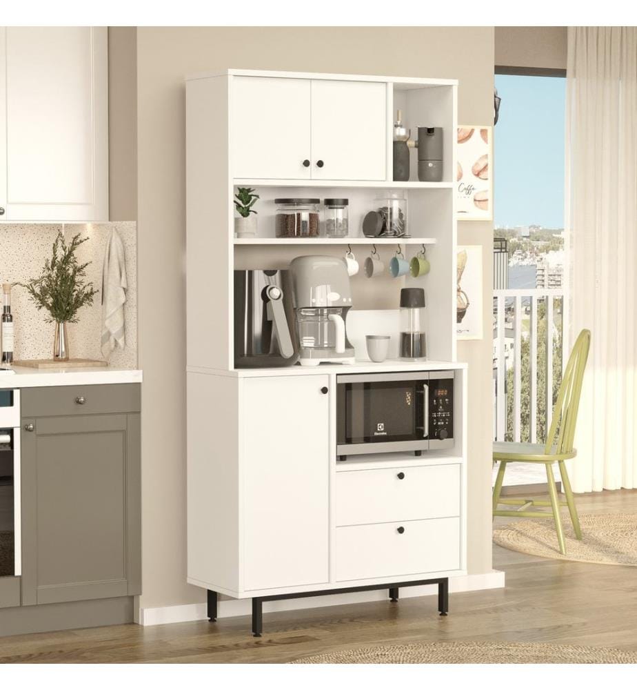 Armoire multifonction, blanc, panneau de particules 100 % mélaminé, pieds en métal