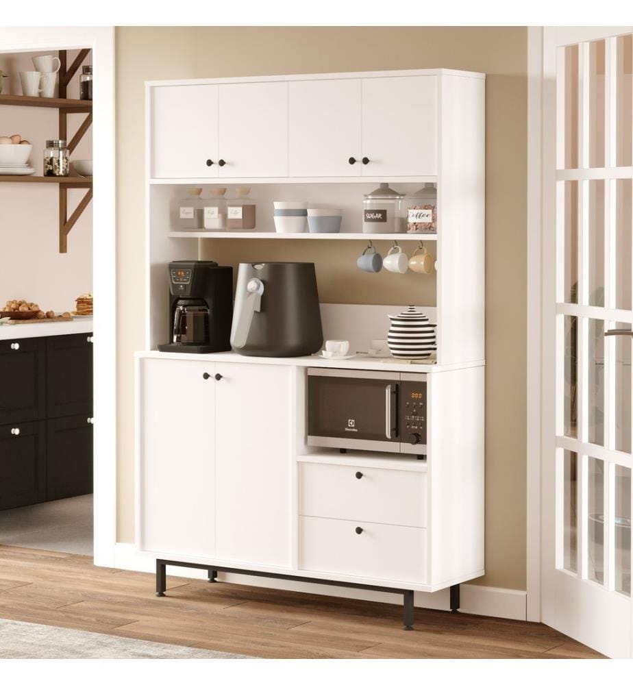 Armoire multifonction, blanc, panneau de particules 100 % mélaminé, pieds en métal