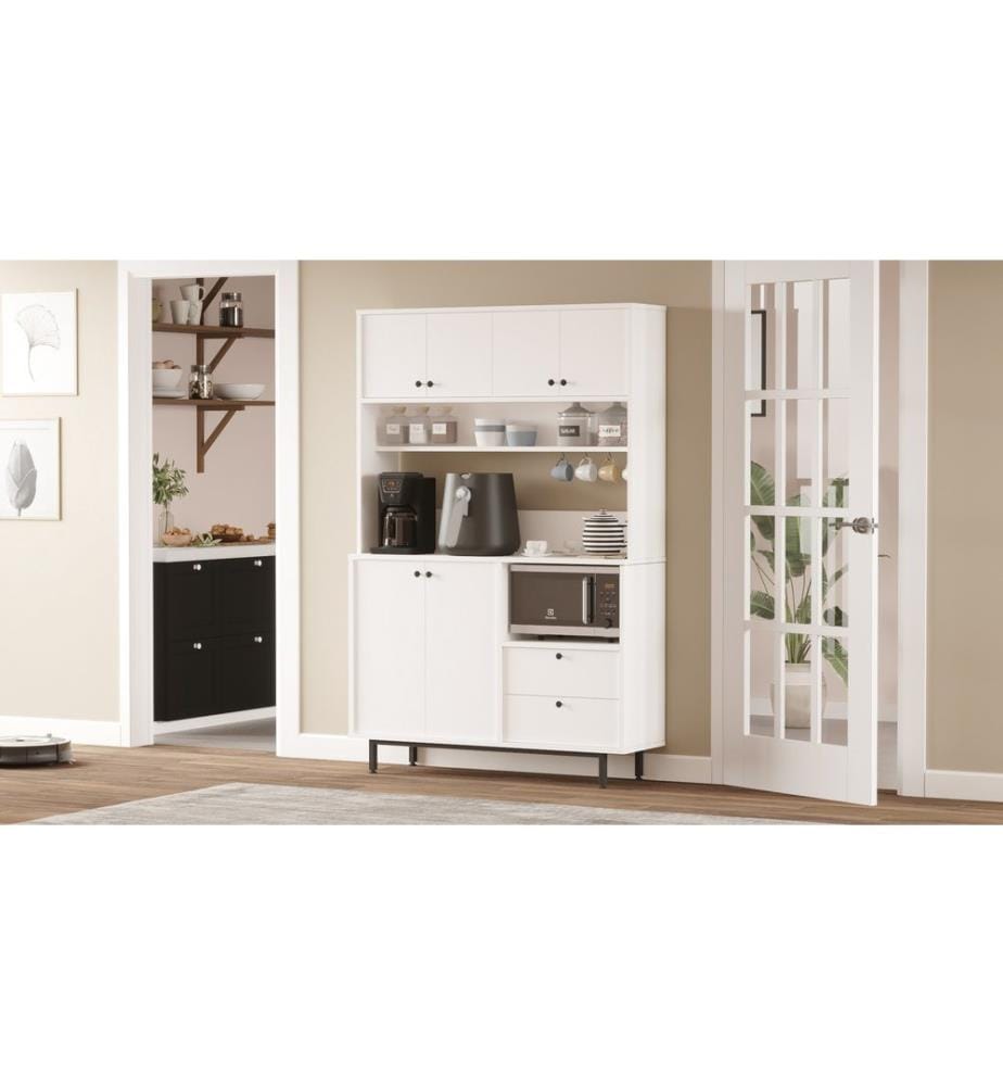 Armoire multifonction, blanc, panneau de particules 100 % mélaminé, pieds en métal
