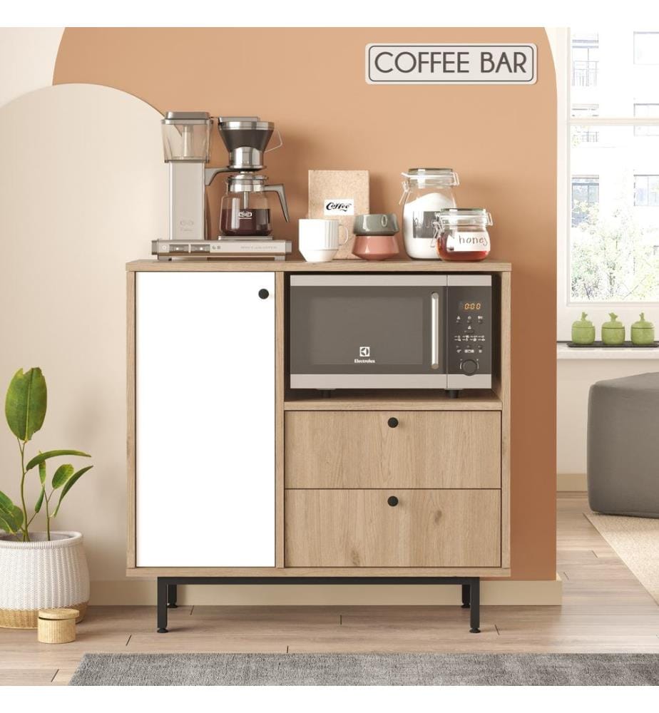 Mehrzweckschrank, Eiche, weiss, 100 % MELAMINBESCHICHTETE SPANPLATTE, Metallbeine