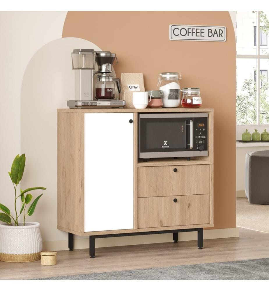 Mehrzweckschrank, Eiche, weiss, 100 % MELAMINBESCHICHTETE SPANPLATTE, Metallbeine