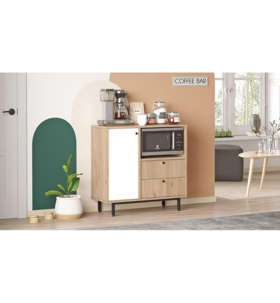 Mehrzweckschrank, Eiche, weiss, 100 % MELAMINBESCHICHTETE SPANPLATTE, Metallbeine
