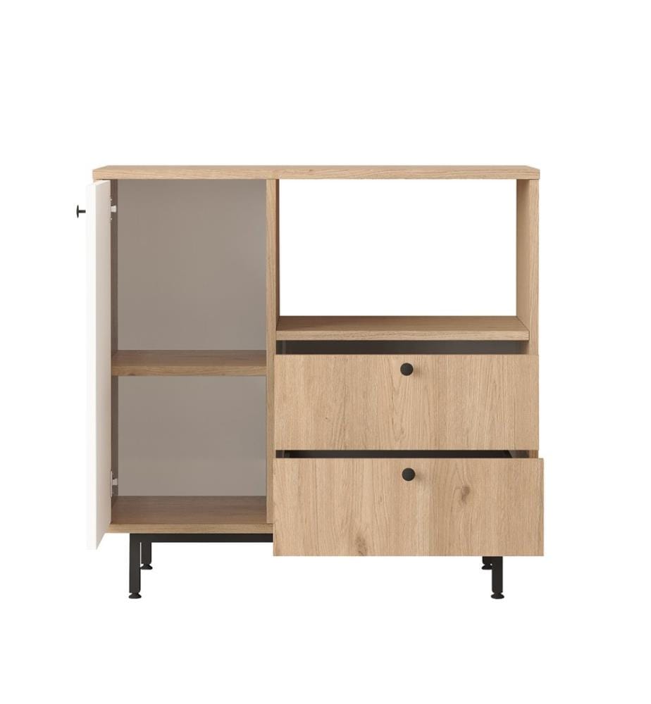 Mehrzweckschrank, Eiche, weiss, 100 % MELAMINBESCHICHTETE SPANPLATTE, Metallbeine