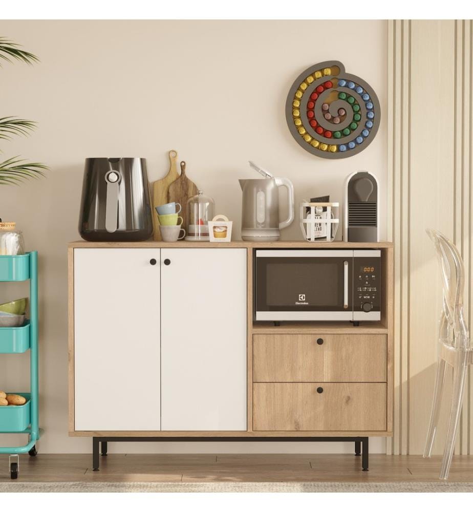 Mehrzweckschrank, Eiche, weiss, 100 % MELAMINBESCHICHTETE SPANPLATTE, Metallbeine