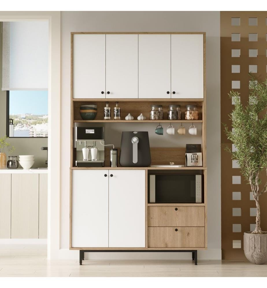 Mehrzweckschrank, Eiche, weiss, 100 % MELAMINBESCHICHTETE SPANPLATTE, Metallbeine