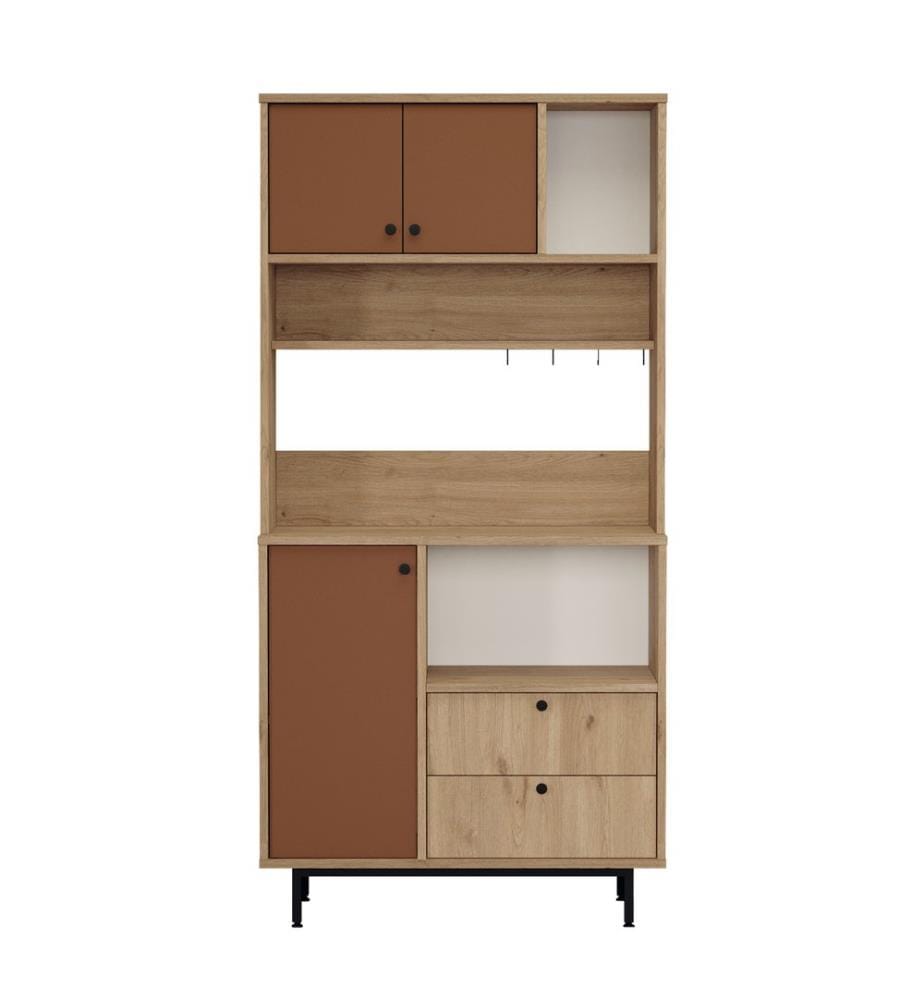 Mehrzweckschrank, Eiche, ziegelrot, 100 % MELAMINBESCHICHTETE SPANPLATTE, Metallbeine