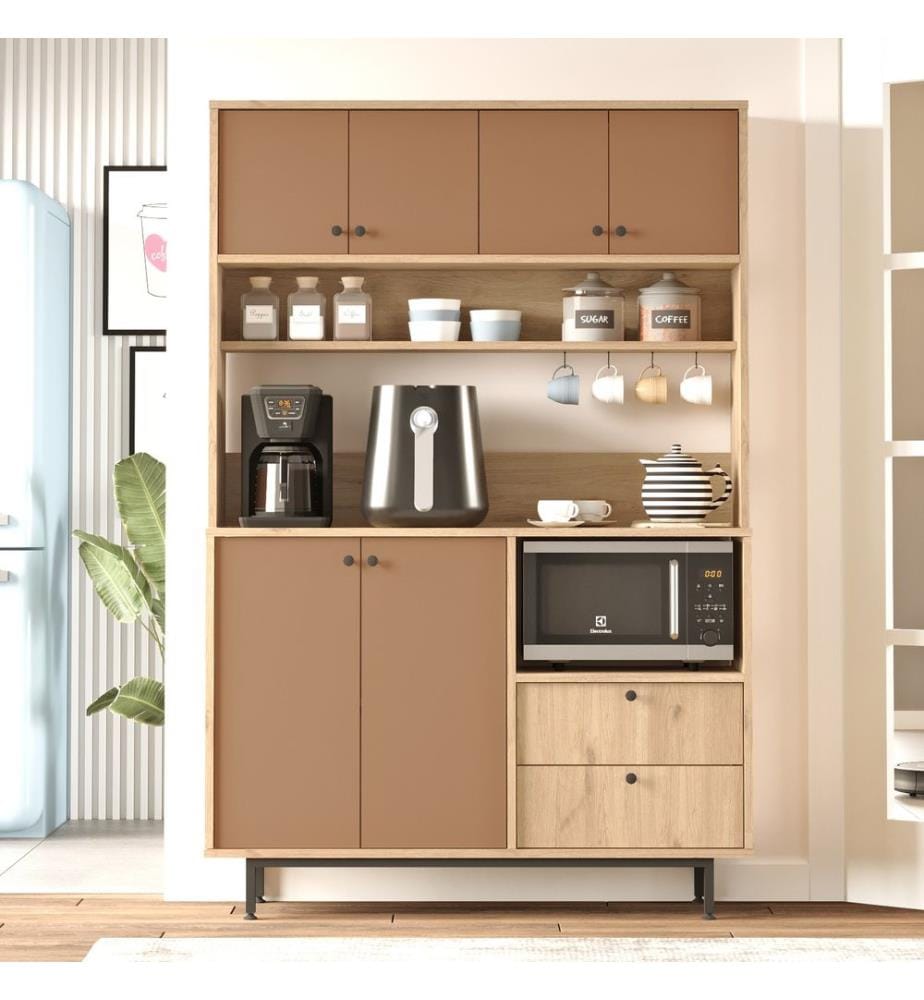 Mehrzweckschrank, Eiche, ziegelrot, 100 % MELAMINBESCHICHTETE SPANPLATTE, Metallbeine