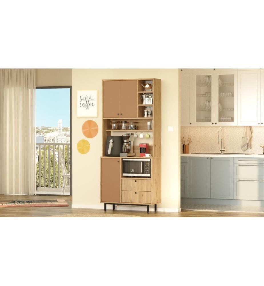 Mehrzweckschrank, Eiche, ziegelrot, 100 % MELAMINBESCHICHTETE SPANPLATTE, Metallbeine