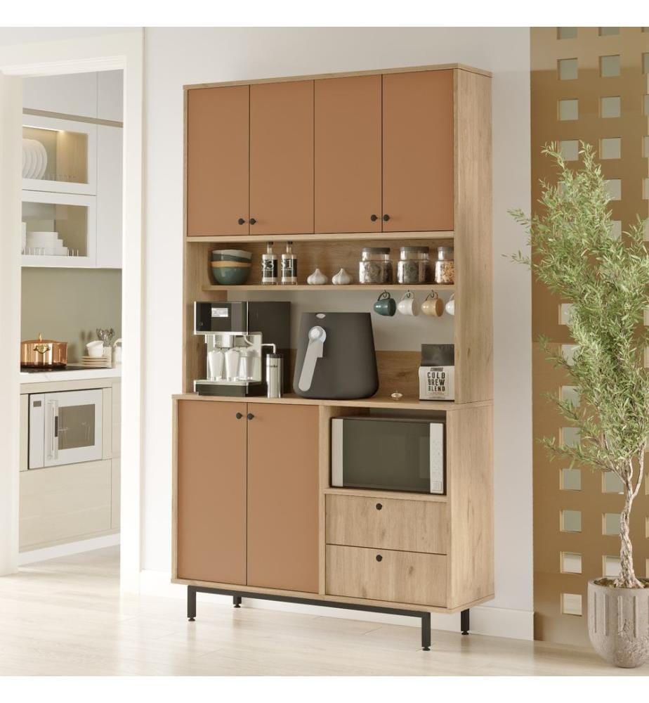 Mehrzweckschrank, Eiche, ziegelrot, 100 % MELAMINBESCHICHTETE SPANPLATTE, Metallbeine