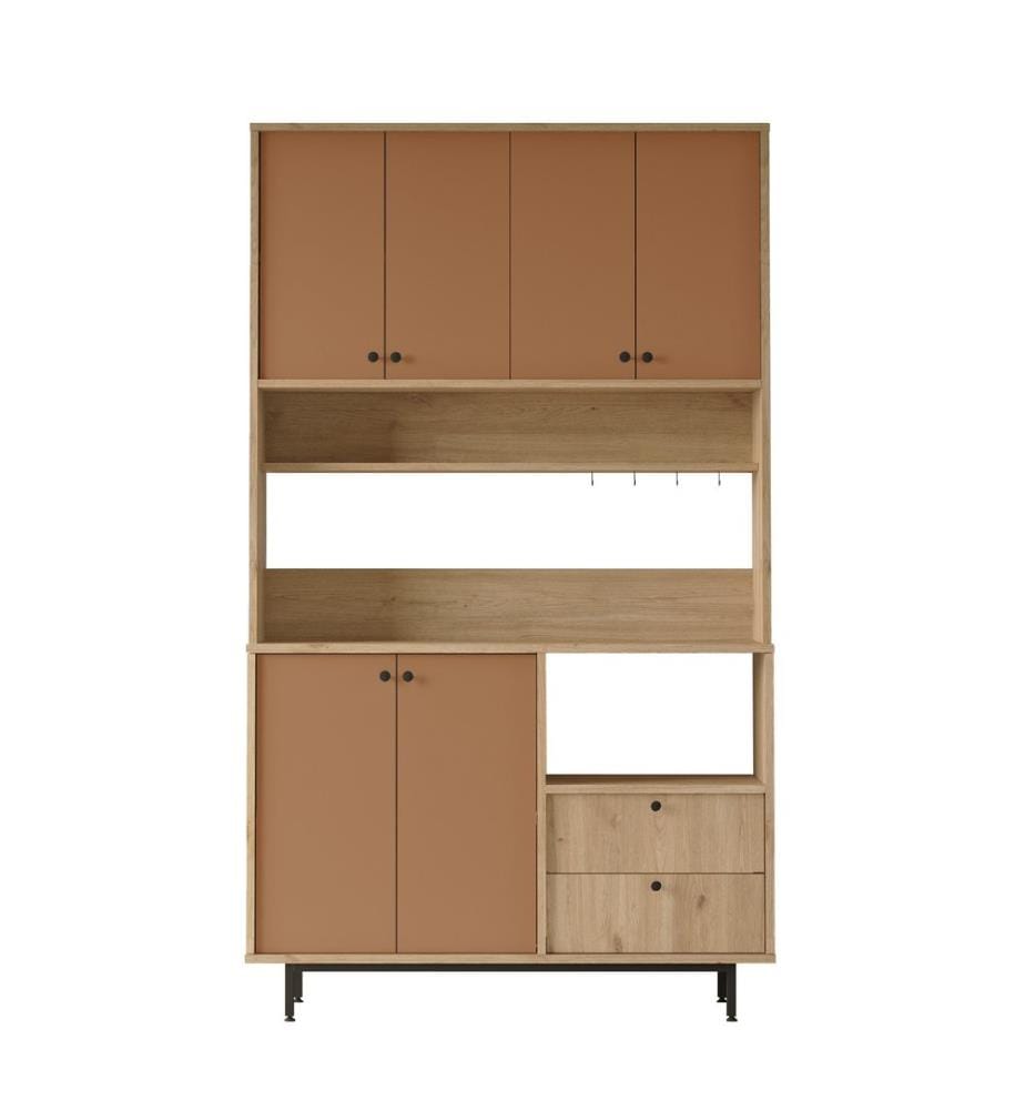 Mehrzweckschrank, Eiche, ziegelrot, 100 % MELAMINBESCHICHTETE SPANPLATTE, Metallbeine